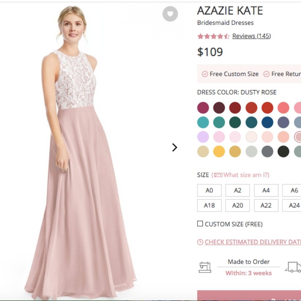 Azazie Kate (size A8, size 4-6) Dusty Rose